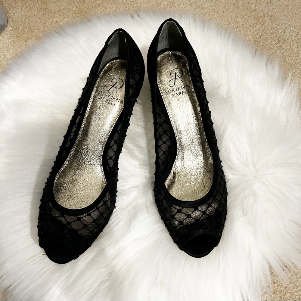 Adrianna Papell Black Open Toe Studded Heels Size 8.5